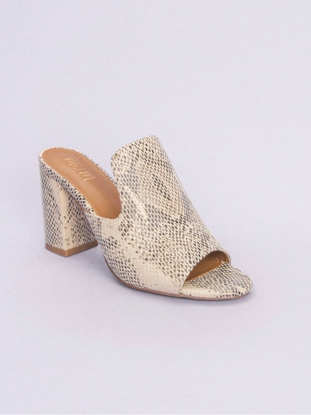 Mi.iM Neutral Snake-Embossed Peep Toe Block Heel Mule